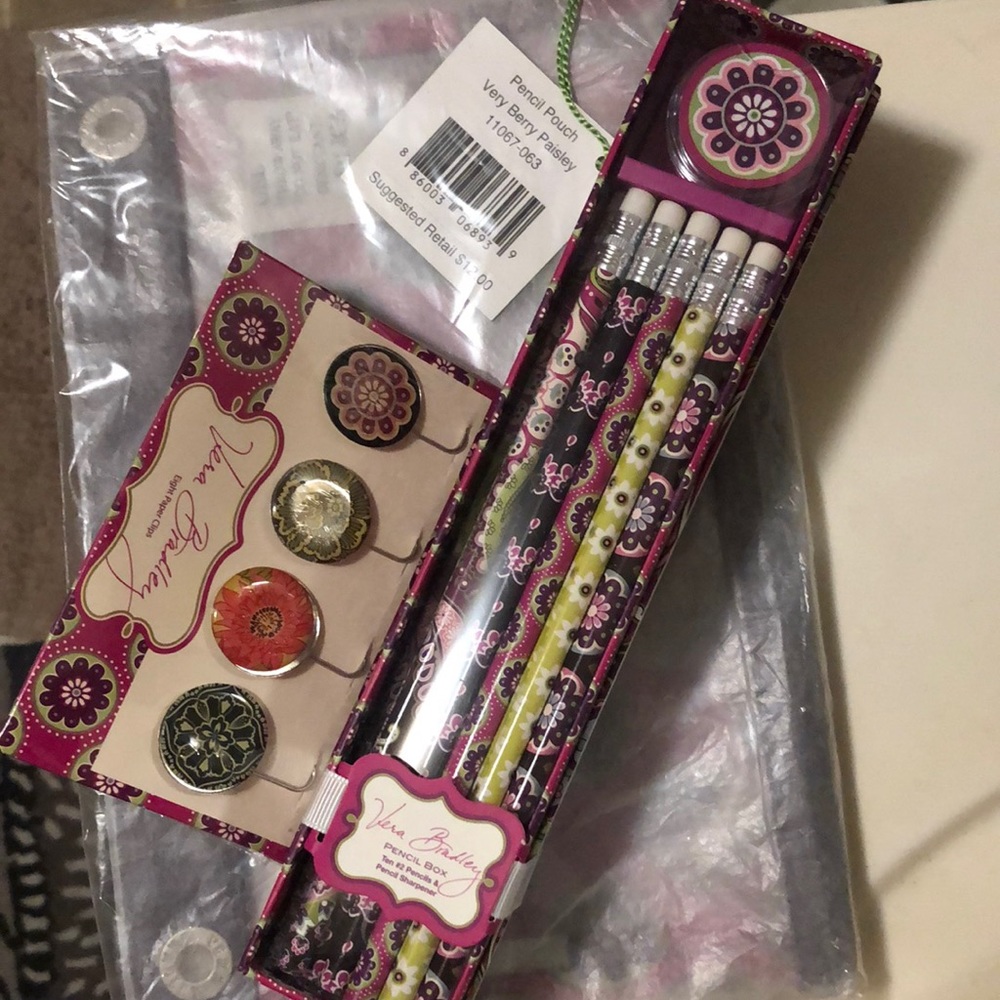 NWT Vera Bradley bundle for backToSchool pencil pouch, 8 paperclips & pencil box
